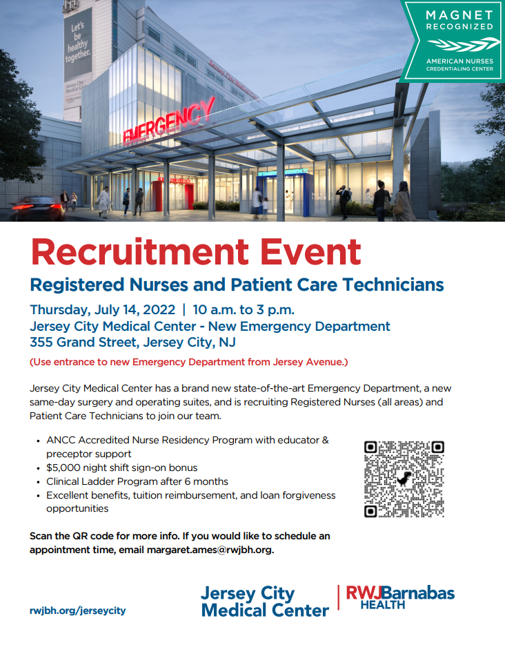 Jersey City Medical Center to Host Recruitment Event for Registered